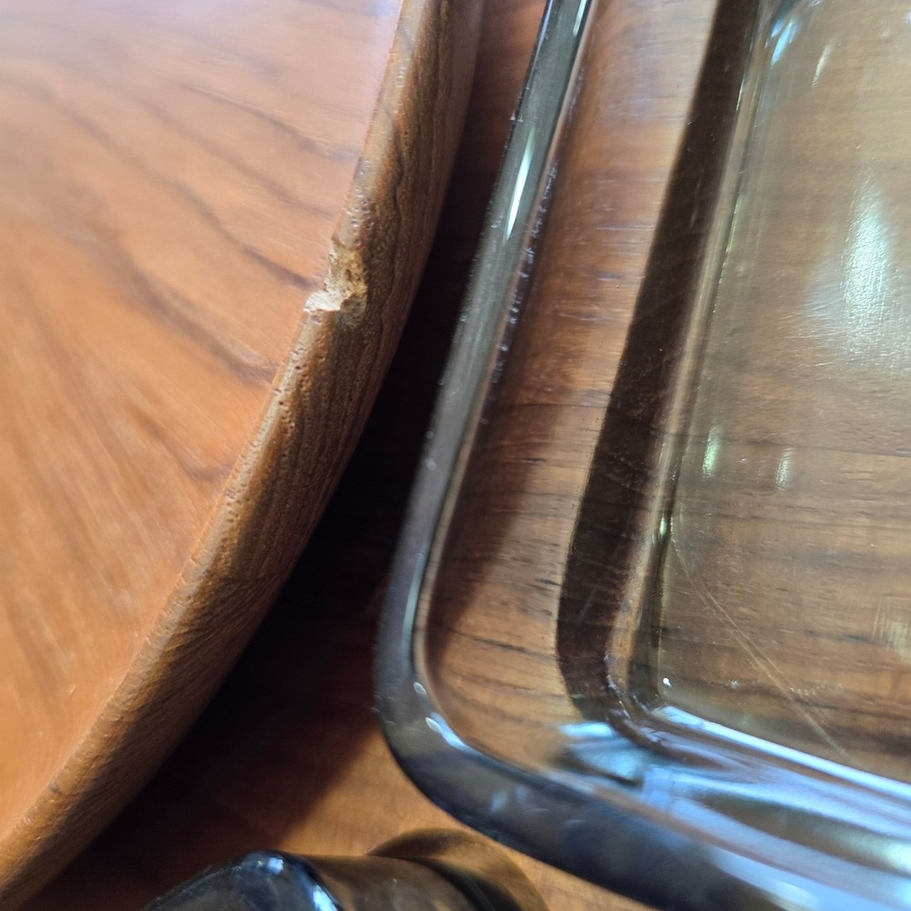 Digsmed Denmark Teak Lazy Susan 8 Smoked Glass Dishes Mid Century Modern - Picture 4 of 13